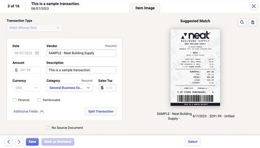Pair receipts with expenses