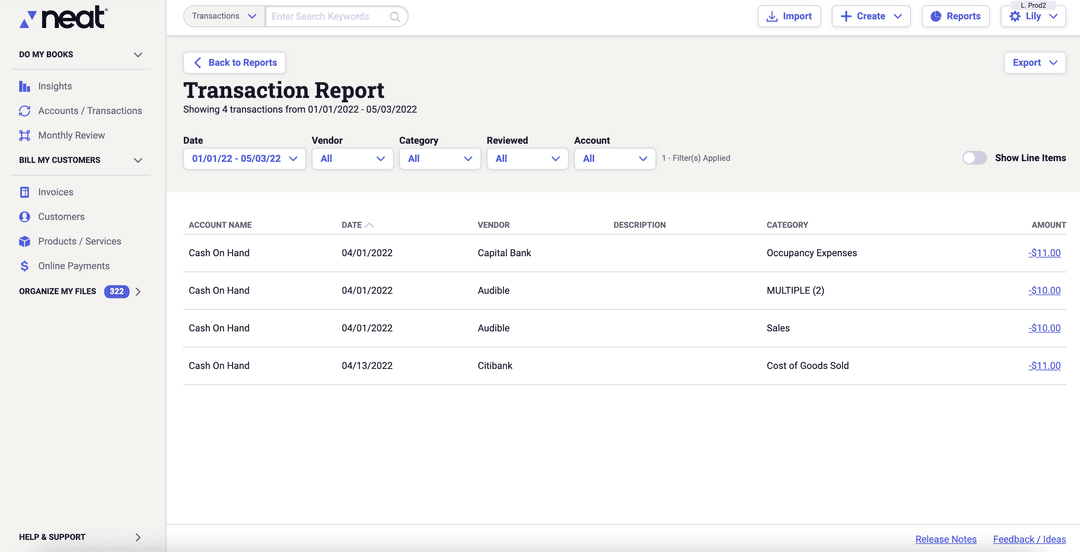 Neat's Transaction Report