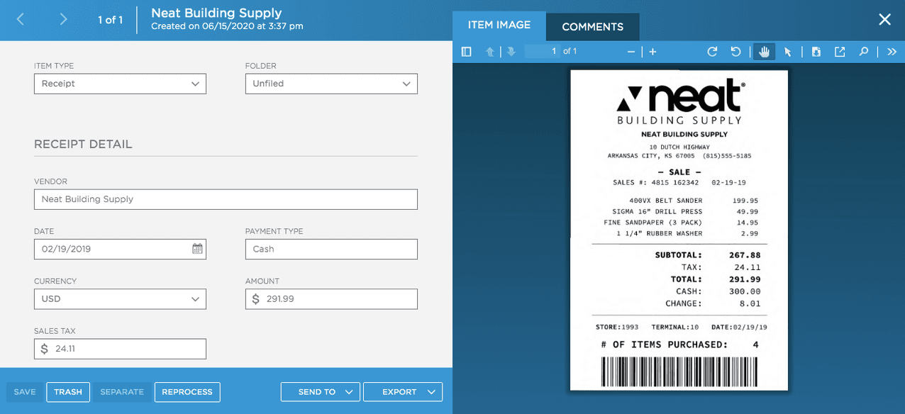 Neat receipt capture for small business expenses